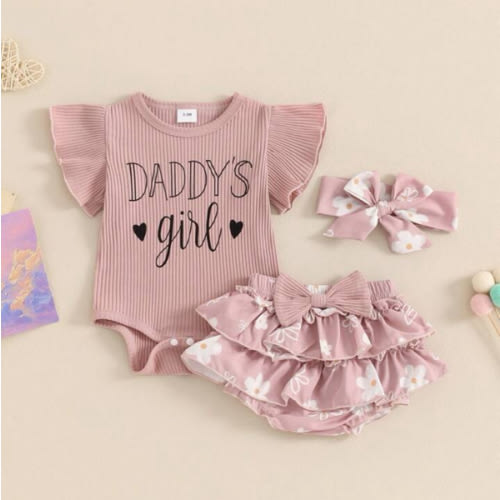 Daddys Girls Baby Clothes Fly Sleeve Romper Top Floral Shorts Outfits +Headband Newborn Baby Girl Summer Clothes | SHEIN USA