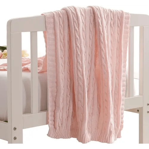 NTBAY 100% Pure Cotton Cable Knit Toddler Blanket, Super Soft Warm Breathable 30x40 Baby Blanket for Crib, Stroller, Nursery, Travel, Newborn, 30x40 Inches, Baby Pink