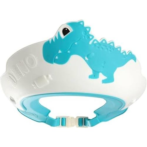 Baby Shower Cap Shield, Shower Cap for Kids, Visor Hat for Eye and Ear Protection for 0-9 Years Old Children,Cute Dinosaur/Crocodile/Hippo shape Makes the Baby Bath More Fun (Dinosaur, Blue)