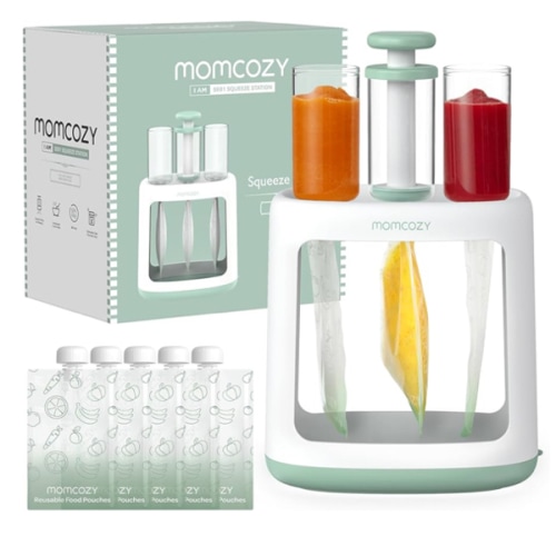 Momcozy Squeeze Station,Baby Food Maker&Pouch Filler for Homemade Baby Puree, BPA-Free, Dishwasher Safe, with Reusable Baby Food Pouches for Babies & Toddlers