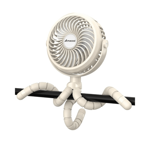 AMACOOL Battery Operated Stroller Fan, Portable Clip On Fan Rechargeable. Beige
