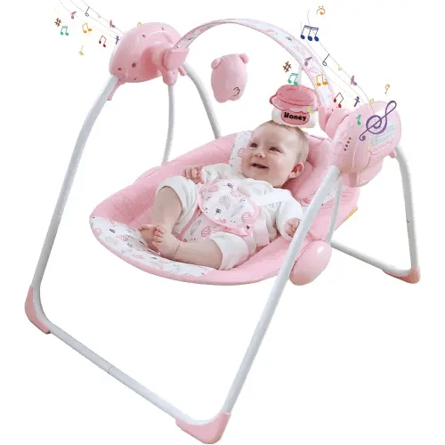 Portable Baby Swing for Infants, Compact & Foldable Infant Swing with 5-Speed Swing,Music, Timer, Cushioned Seat, Battery Operated, 0-9 Months 6-20 lbs,SG2402