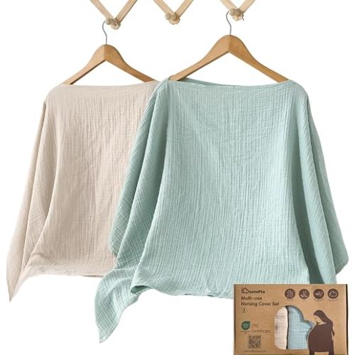 Cotton Muslin Nursing Cover, 2 Pack, 360° Full Privacy Poncho