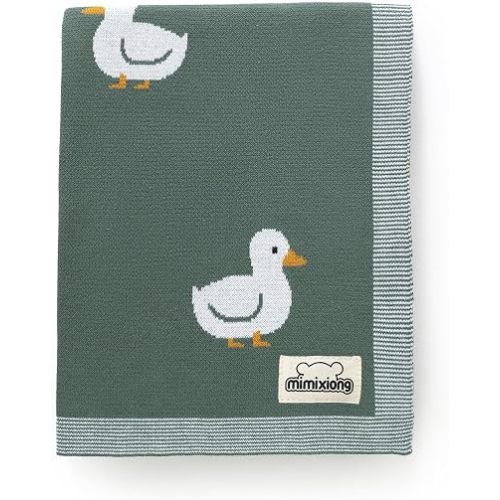 Baby Blanket Knit Receiving Boys Girls Blanket Soft Cotton Neutral Blanke for Swaddle Crib Stroller with Cute Sheep (Deep Green-Duck, 30x40 Inch (Pack of 1))