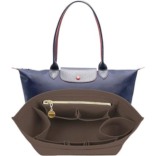 Inserto organizador Lckaey para Longchamp Le Pliage, organizador de bolso de fieltro premium para mujer, bolso de mano grande Long Champ 025café-M