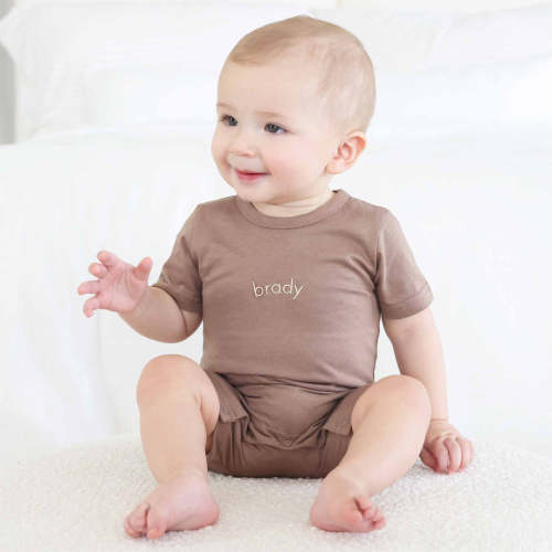 Embroidered Short Sleeve Snap Romper