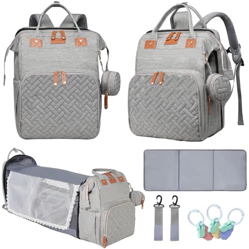 LHDYMXYN Baby Diaper Bags with Changing Station, Multifunctional Diaper Bag Backpack for Moms Dads with USB Charging Port, Waterproof Travel Diaper, Baby Shower Gifts for Baby Boy & Girls (Gray)
