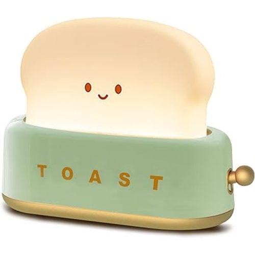 QANYI Desk Decor Toaster Lamp, Rechargeable Small Lamp with Smile Face Toast Bread Cute Toaster Shape Room Decor Night Light for Bedroom, Bedside, Living Room, Dining, Desk Decorations, Gift