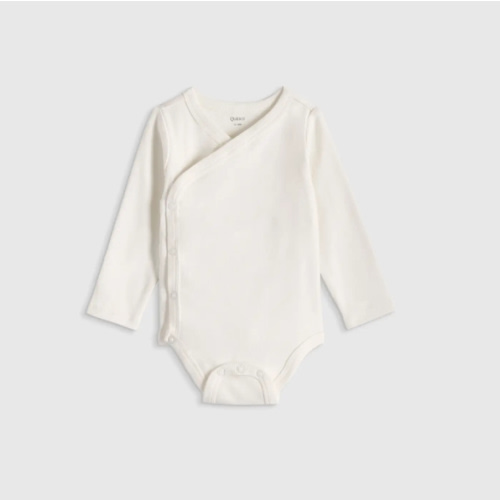 100% Organic Cotton Long Sleeve Kimono Bodysuit - Baby in White