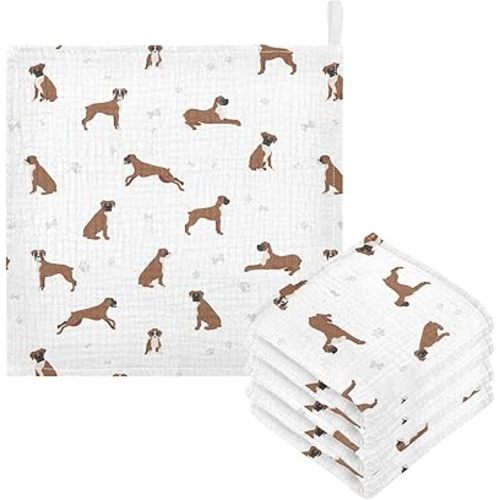 vvfelixl Baby Cotton Washcloths Boxer Dog Infants Bath Towel for Unisex Puppy Face Towels for Newborn, Natural Baby Wipes Delicate Skin, 11.8 X 11.8 inch, one sizex5