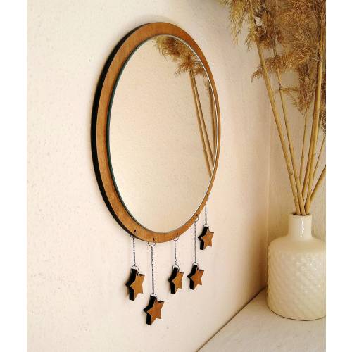 Celestial decor hanging mirror with stars, Galaxy decor stars and moon, Nursery wall mirror decor, Space decoration for teen room