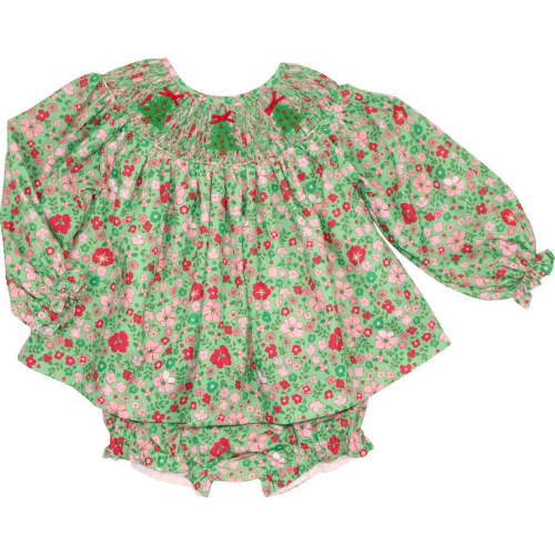 Smocked Floral Christmas Tree Diaper Set