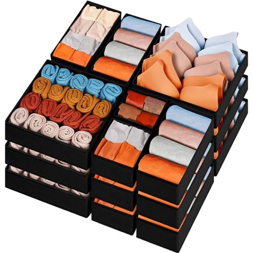 Criusia Closet Drawer Organizer Clothes, 15 Pack Dresser Organizer for Baby Clothes, Fabric Drawer Dividers for Nursery Bedroom (Black)