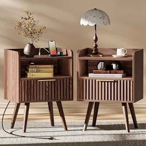 Huuger Nightstand Set of 2 with Charging Station, USB-C Port, End Tables