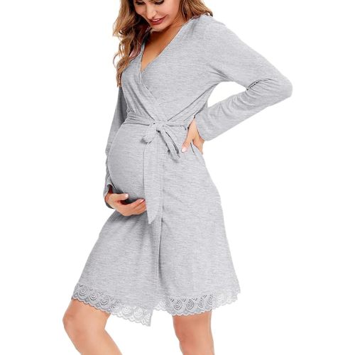 SWOMOG Women's Maternity Nursing Robe Pregnancy Breastfeeding Bathrobes 3 in 1 Labor Delivery Nightgowns