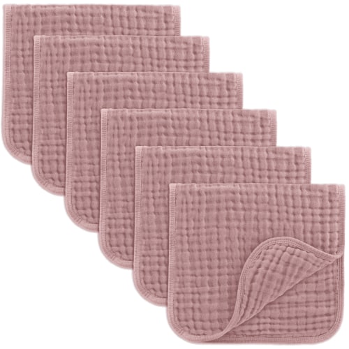 Comfy Cubs Muslin Burp Cloths - Large 100% Cotton Washcloths, 6 Layers (Mauve, 6-Pack, 20"X10")