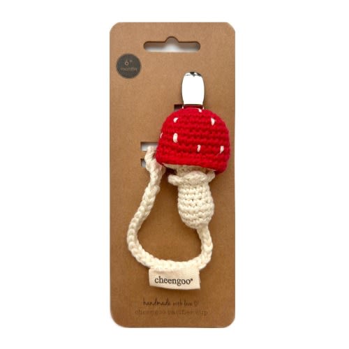 Crochet Toadstool Pacifier Clip, Binky, Dummy Holder