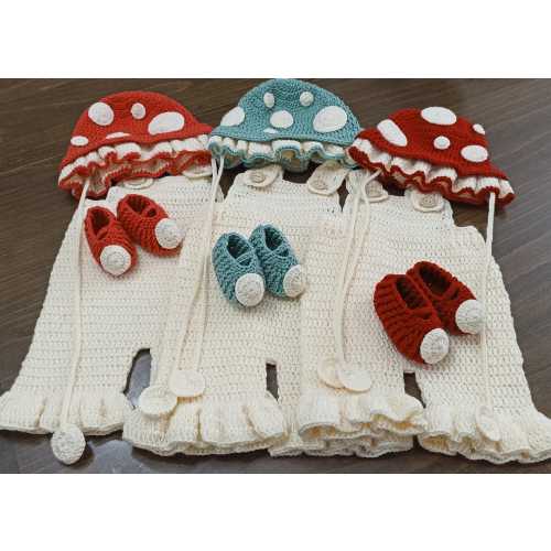 Knitted mushroom costume, mushroom overalls set, newborn baby set, mushroom hat, baby overalls set,forest newborn photography