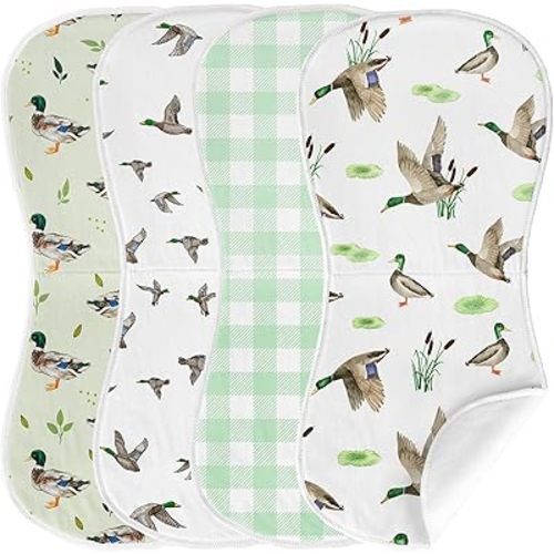 4 Pack Mallard Duck Baby Burp Cloths for Boy Girl, Duck Hunting Muslin Burp Cloths Soft Absorbent Mallard Nursery Decor Unisex Baby Burping rag Newborn, 19 x 9 Inches