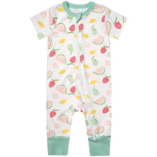 Teach Leanbh Toddler Baby Boys Girls Footless Pajamas Cotton 2 Way Zipper Printing Short Sleeve Romper Sleep and Play