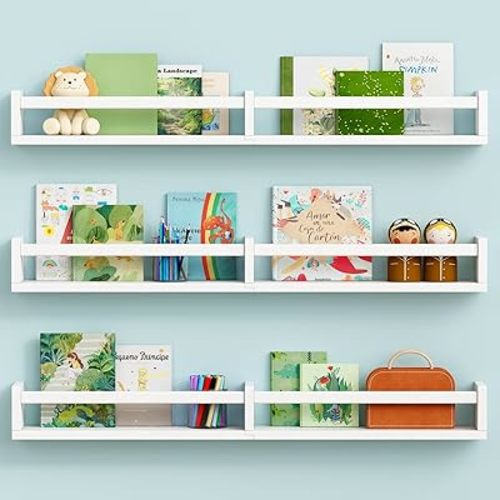 Large Nursery Book Shelves Wall Mounted for Kids Room, White Floating Nursery Bookshelf for Baby Girls Boys Bedroom, Toddler Kid Book Shelf for Classroom Library (32 Inch Long Set of 3)