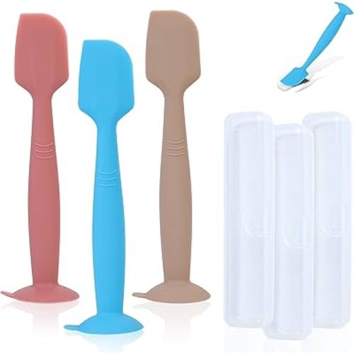 Baby Diaper Cream Spatula Applicator 3 Pack(with 3 Travel Case), Butt Paste Spatula Soft Silicone,Diaper Rash Cream Applicator, Baby Essentials Must Haves Newborn Stuff (Red Blue Khaki)