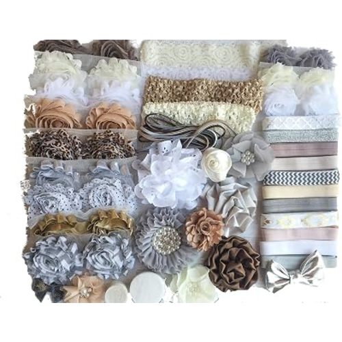 Hairband - Neutrals Headband Kit, Makes Over 30 Headbands, Baby Shower Headband Station, DIY Baby Headband Kit