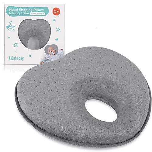Baby Pillow for Newborn Infant,Flat Head Prevent 3D Memory Foam with Pillowcase Can Support Head & Neck Pillow,Head Shaping Pillow,Heart Shaped 0-12months(White) - Gray