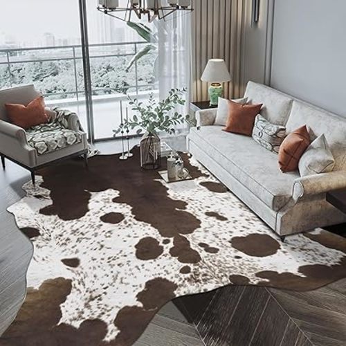 Pettop Luxury Faux Cowhide Rug 3x4 Feet - Western Cow Print Area Rugs for Living Room, Bedroom, Farmhouse - Premium Western Style Faux Fur Carpet, Non-Slip Animal Hide Throw Rugs (Brown)