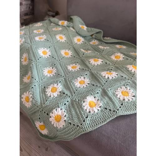 Baby Shower Gift, Mint Crochet Stroller, Daisy Granny Toddler, Unique Afghan Throw, Handmade Home Decor, Statement Nursery Decor