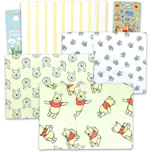 Winnie the Pooh Burp Cloth Set - Bundle with 4 Disney Burp Cloths Clothing Protection for Baby Feeding Plus Stickers, More | Mickey Mouse Baby Accessories Set