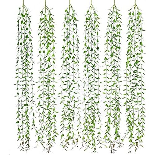 Lvydec 6pcs Artificial Vines Fake Greenery Garland Willow Leaves with Total 30 Stems Hanging for Wedding Party Home Garden Wall Decoration