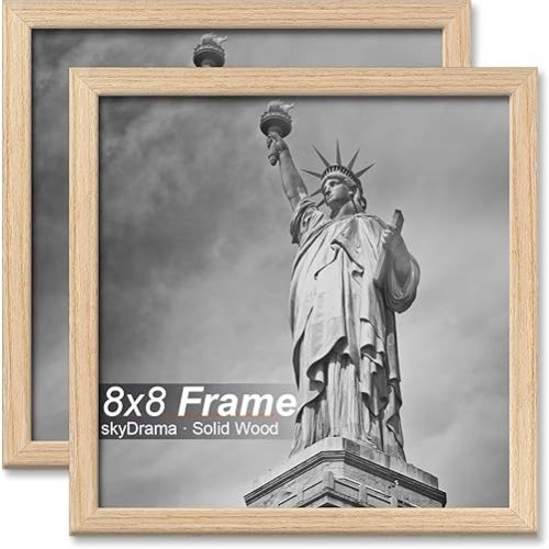 Natural Solid Wood 8x8 Picture Frame, Display 8 x 8 Inch Picture Poster Photo, Vertical & Horizontal Wall Hanging - 2 Pack/Black/8"x8"