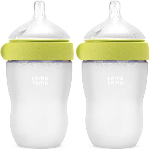 Comotomo Silicone Baby Bottle Gen 2 – 2026 Release (8oz) – Soft, Wide-Neck Bottle for Comfortable Feeding with Dual Anti Colic Vents (Includes Medium Flow Nipples), Green (Double Pack)