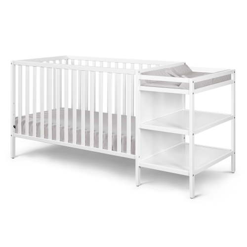 Suite Bebe Palmer Convertible Baby Bed and Storage Furniture with Attached Changing Table, White