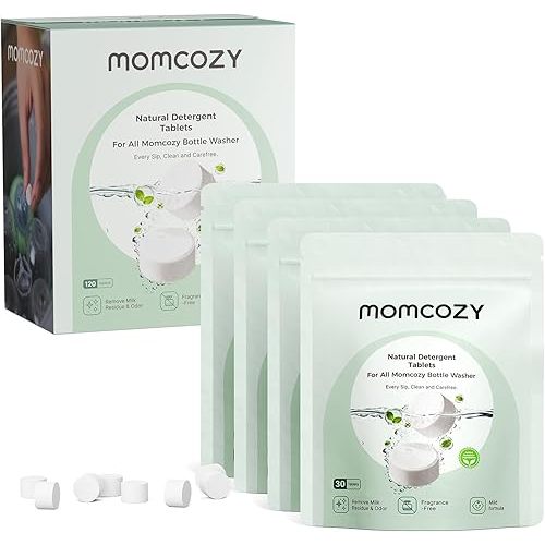 Momcozy Official Natural Detergent Tablets for Baby Bottle Washer, Powerful Plant-Based Formula, Safe & Residue-Free Washing Block, 120 Tablets