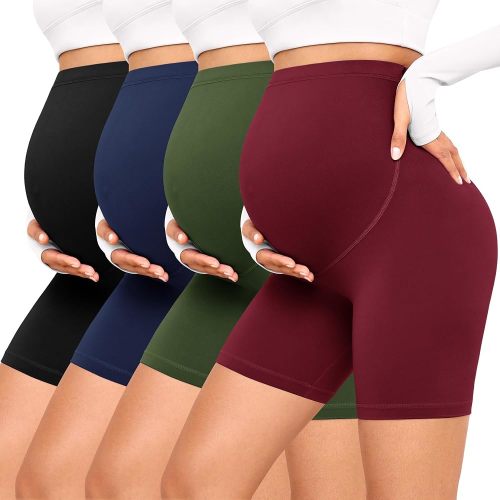 VALANDY Creamlush 4 Pack Maternity Shorts Over The Belly-5"/8" Buttery Soft Stretchy Maternity Lounge Yoga Shorts