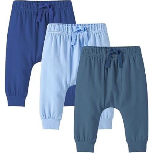 DREAM BUS Baby Boy Pants 3-Pack Soft Cotton Joggers Infant Toddler Harem Sweatpants with Diaper Room 3-24 Months