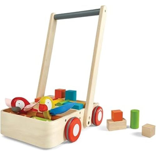 PlanToys Wooden Bird Walker, Baby Walker, Baby Push Walker Toy - Sensory Activity Walker, Green Toy, Sustainably-Made