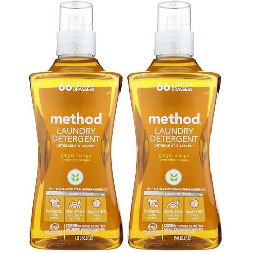 Method Liquid Laundry Detergent, Ginger Mango, 66 Loads Per Bottle, Hypoallergenic + Stain Remover, 53.5 Fl Oz (Pack of 2)