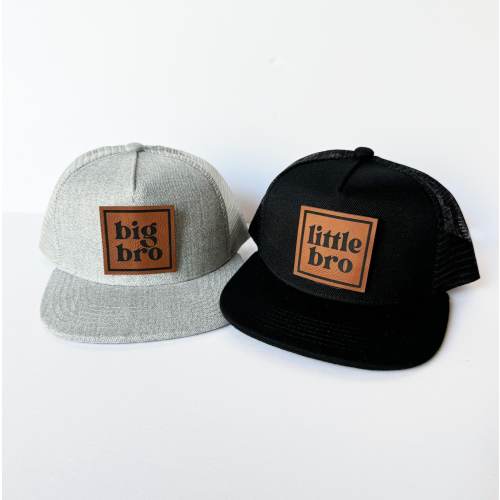 Big Brother Little Brother Hats: Vegan Leather Engraved Patch Trucker
