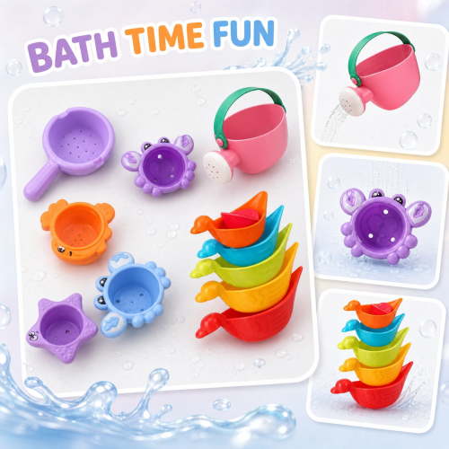 Baby Bath Toys for Kids Ages 1-3 10 Pack Full Water Bath Toy Collection Stack Cups Floating Boats Perfect Birthday Gift For Toddlers