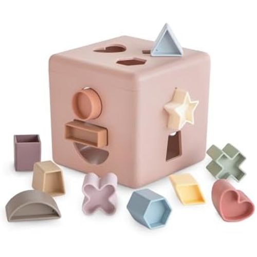 mushie Shape Sorting Box (Petal) | Educational Learning Toy for Toddlers with 12 Shapes | Made in Denmark (10+ Months)