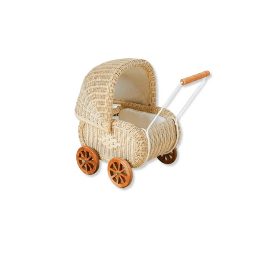 Vintage Charm Rattan Doll Pram