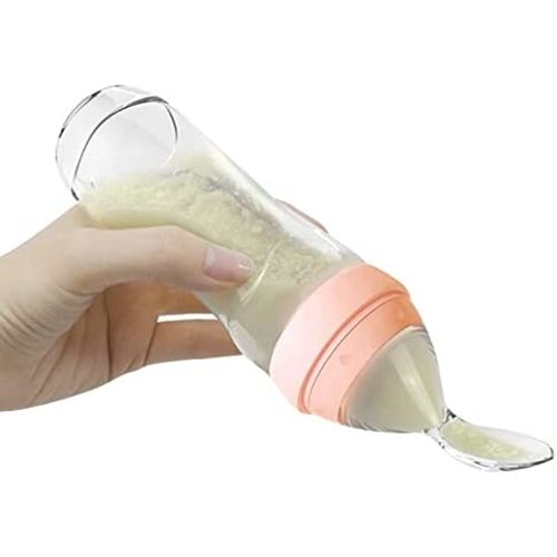 haakaa Baby Food Squeeze Dispensing Spoon Feeder 4oz - Infant Fresh Food Fruit Feeder| Cereal Feeding Bottle for Puree,Solid Food 4m+ BabyToddler Utensil -BPA Free - Peach