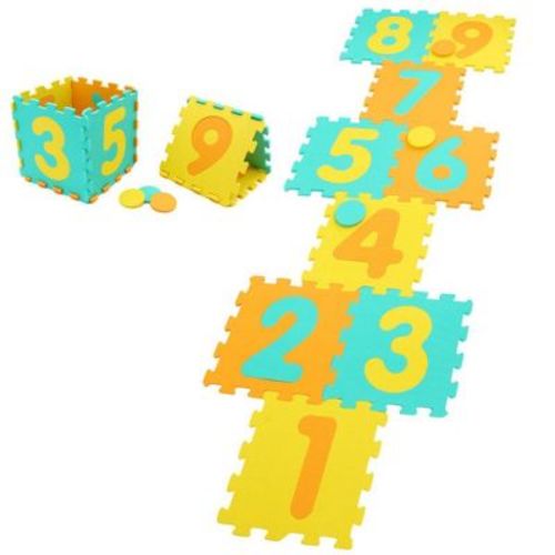 SEVOBAL Baby Playmats Colorful Hopscotch Foam Mat with 9 Interlocking Tiles 3 Marker Discs for Toddlers, Yellow, 13.78"*13.78"*4.72"