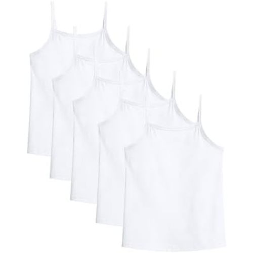 Auranso Girls Undershirts 5 Pack Toddler Camisole Cotton Adjustable Straps Sleeveless Cami Dance Tank Tops for Girls