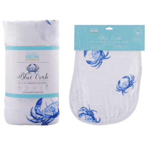 Blue Crab Baby Muslin Swaddle Blanket and Burp Cloth/Bib