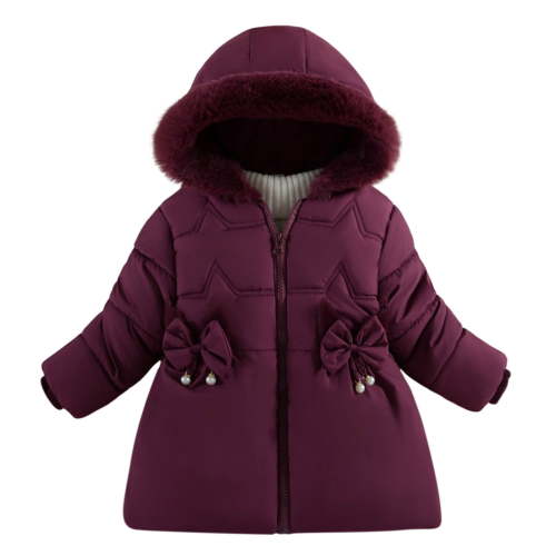Annhoo Baby Girl's Puffer Jacket Winter Fleece Warm Long Sleeve Zipper up Coats Cute Pearls Embroidered Jackets