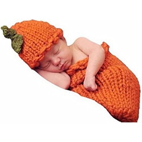 Coberllus Newborn Baby Photo Props Boy Girl Photo Shoot Outfits Crochet Knit Halloween Pumpkins Hat Bag Photography Props